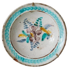 Antique Ceramic Hanging Plate with Blue Purple Decorations, Germany, 1825
