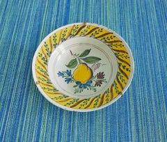 Antique Ceramic Hanging Plate with Yellow Decorations, Germany, 1820s