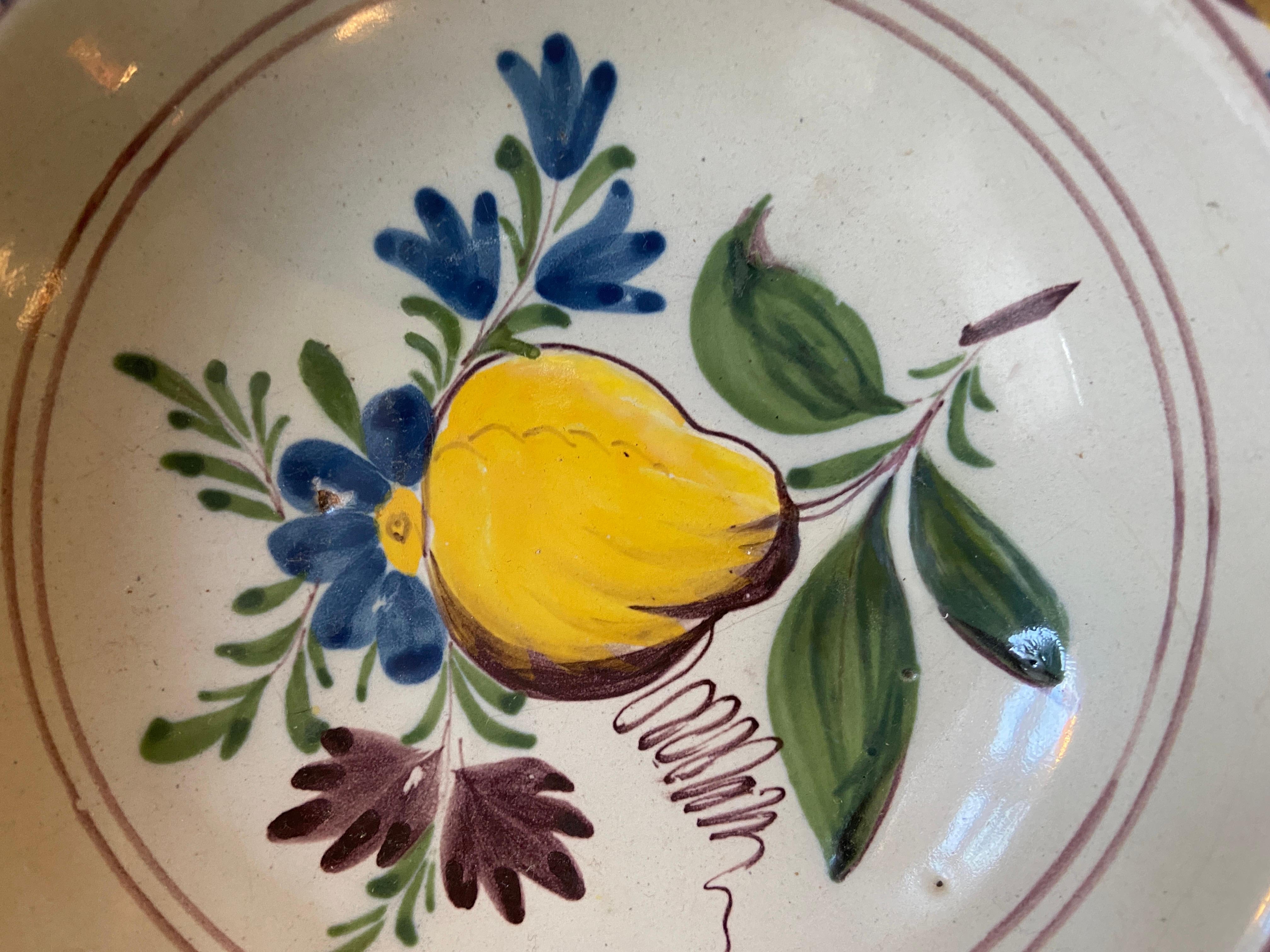 Early 19th Century Antique Ceramic Hanging Plate with Yellow Decorations, Germany, 1820s For Sale