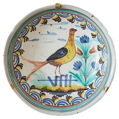 Antique Ceramic Hanging Platter with Bird Decorations, France Late 19th-Century