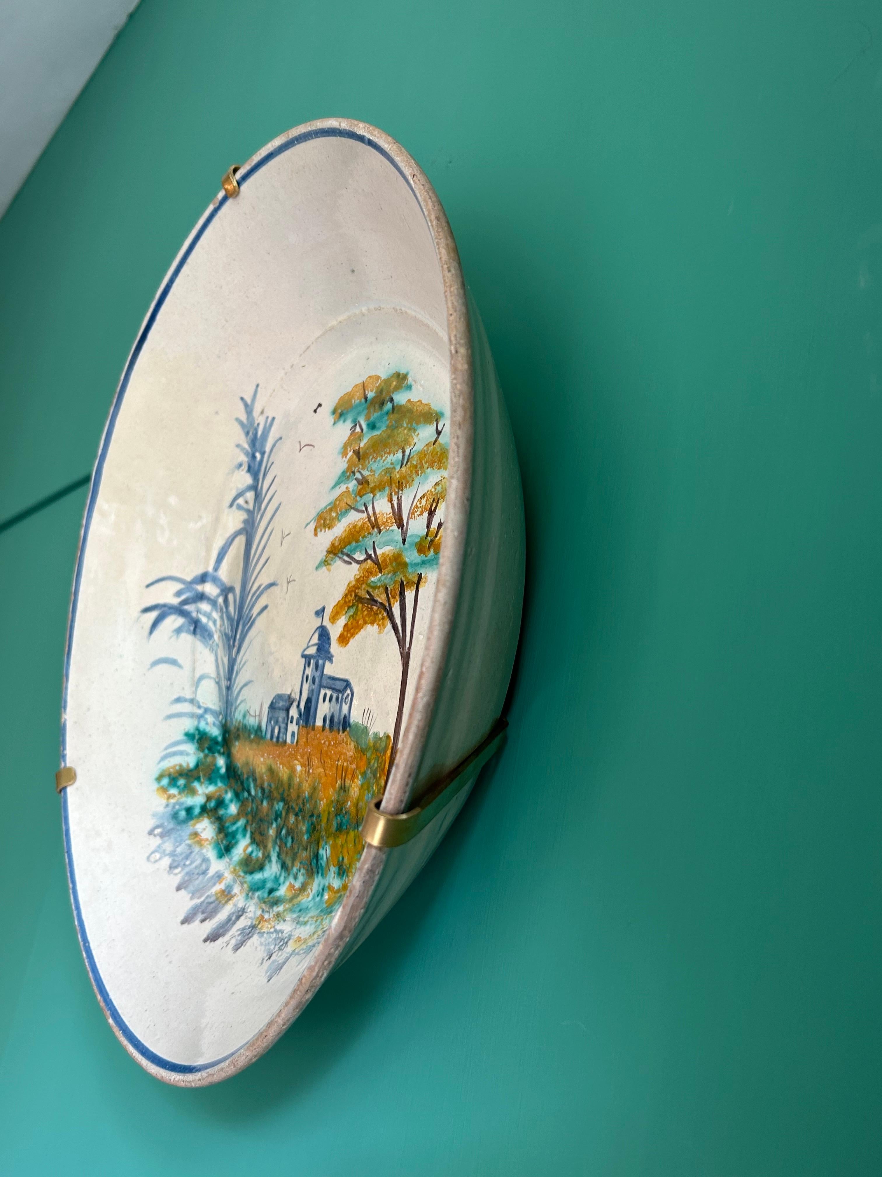 Antique Ceramic Hanging Platter with Decorations, Portugal, 19th Century For Sale 1