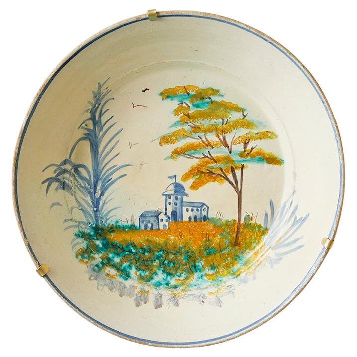 Antique Ceramic Hanging Platter with Decorations, Portugal, 19th Century For Sale