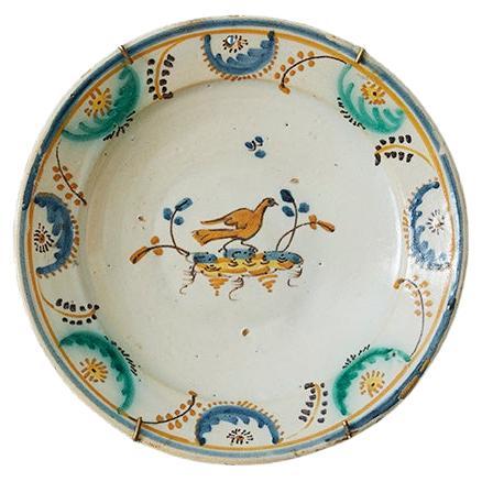 Antique Ceramic Hanging Platter with Decorations, Portugal, Late 19th Century For Sale