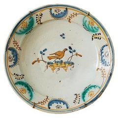 Antique Ceramic Hanging Platter with Decorations, Portugal, Late 19th Century