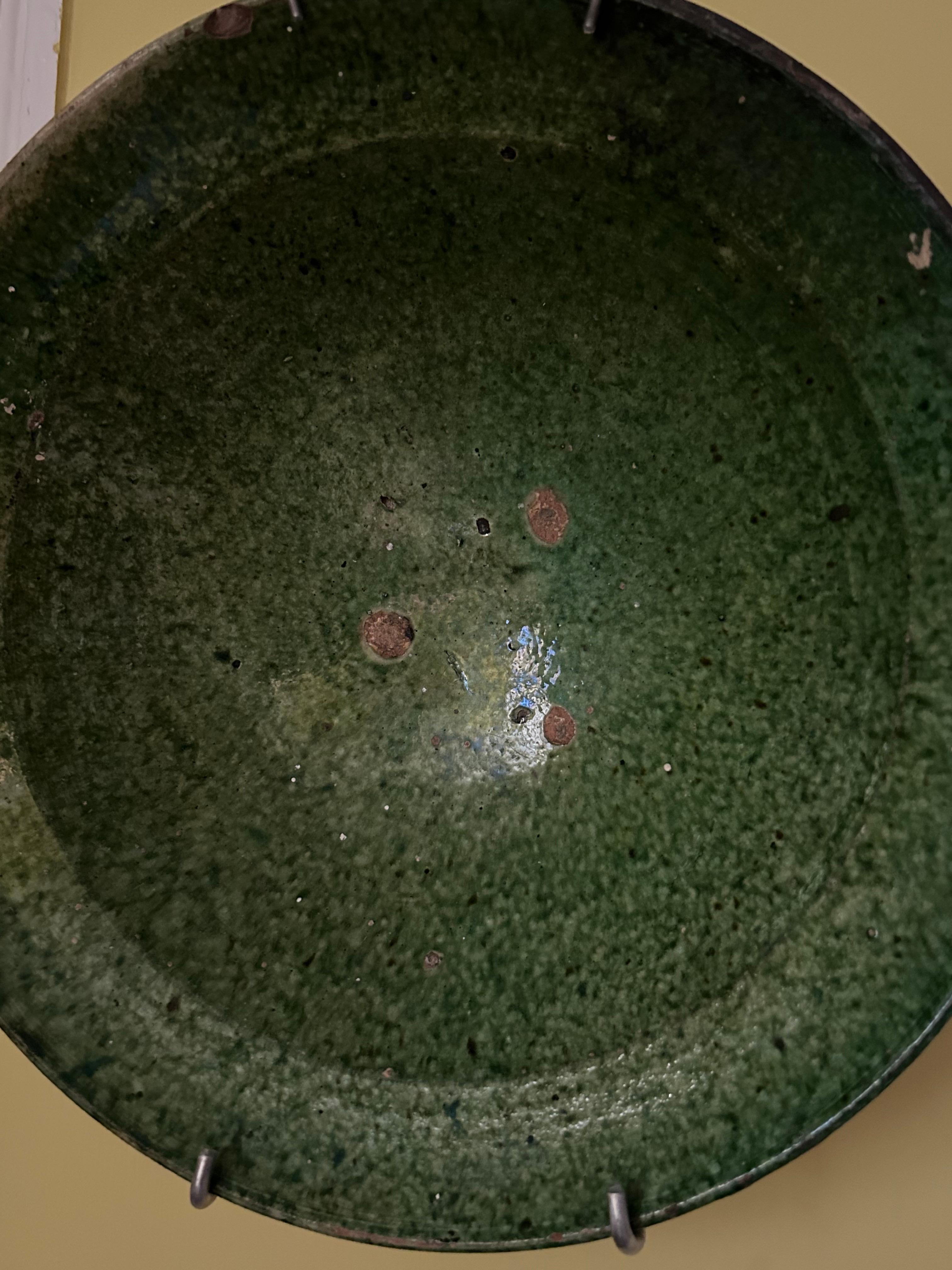 Antique Ceramic Hanging Platter with Green Glaze, Afghanistan, 19th Century For Sale 1