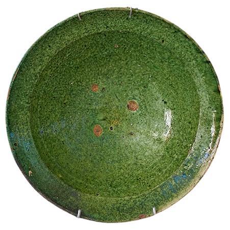 Antique Ceramic Hanging Platter with Green Glaze, Afghanistan, 19th Century