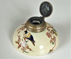 Antiguo tintero Majolika de Georges Dreyfus, 1894, pintado a mano y marcado