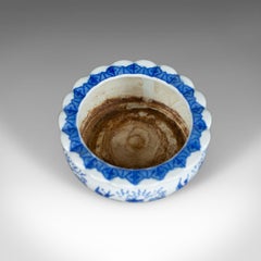 Antique Ceramic Jardinière Plant Stand, Bowl, Blue and White, Birds, circa 1890