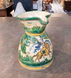 Antica brocca in ceramica di Puente del Arzobispo con scena equestre