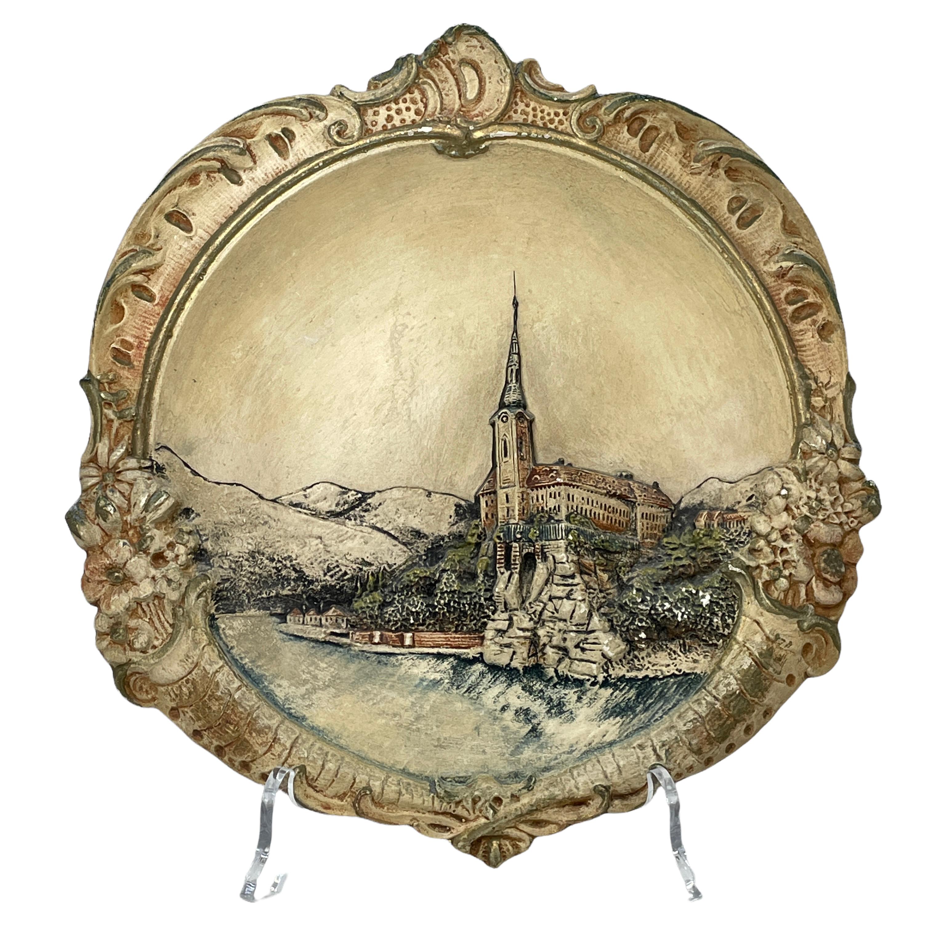This beautiful wall decoration plate is a nice addition to your Wall. It is marked at the back. A nice addition to your toleware room or Hollywood regency interior.