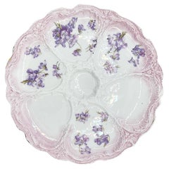 Antique Ceramic Oyster Platter with Pink and Purple Lavendar Floral Motif