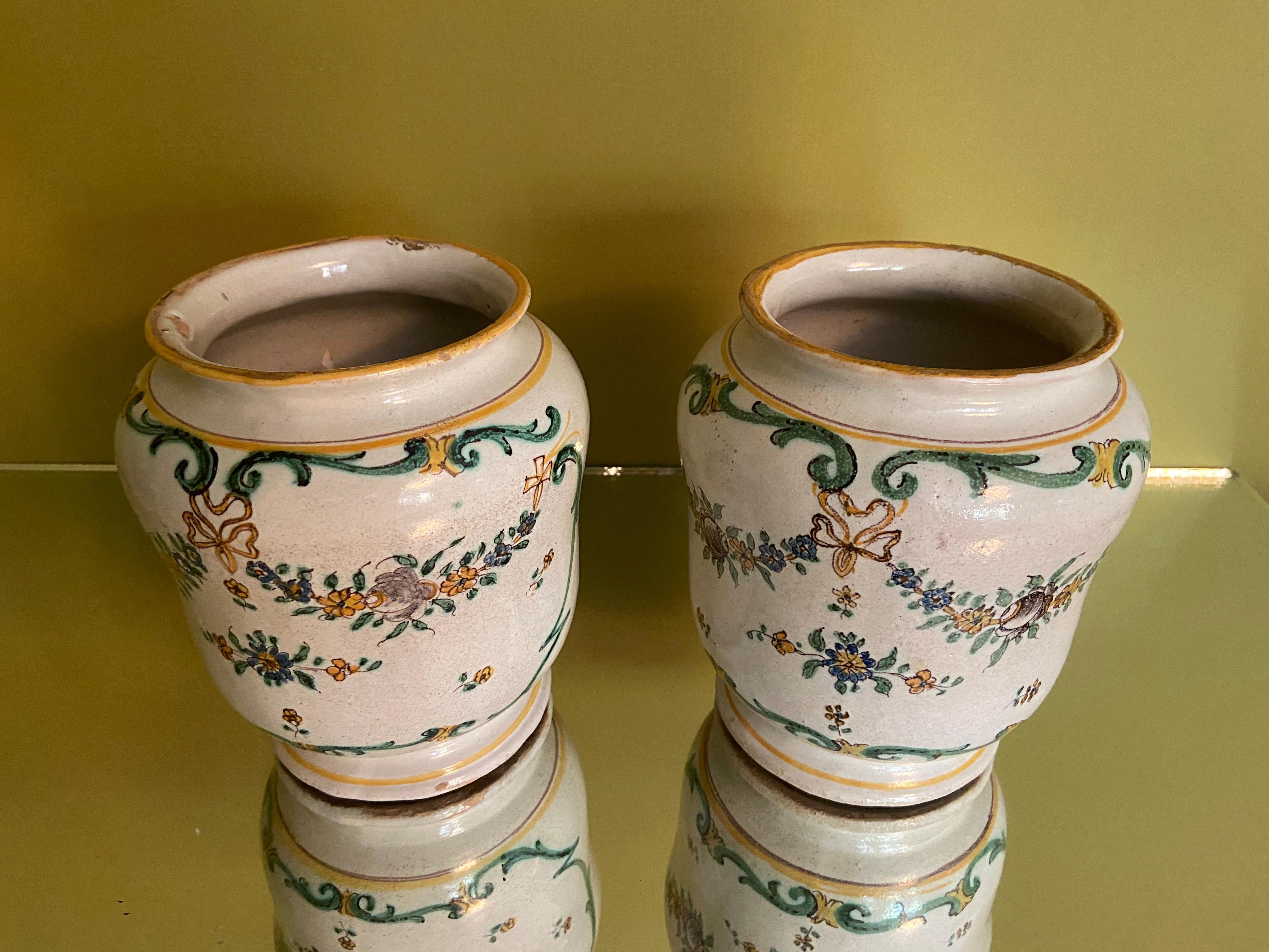 Antique Ceramic Pair of Vases with Flower Decorations, Italy 19th Century 4