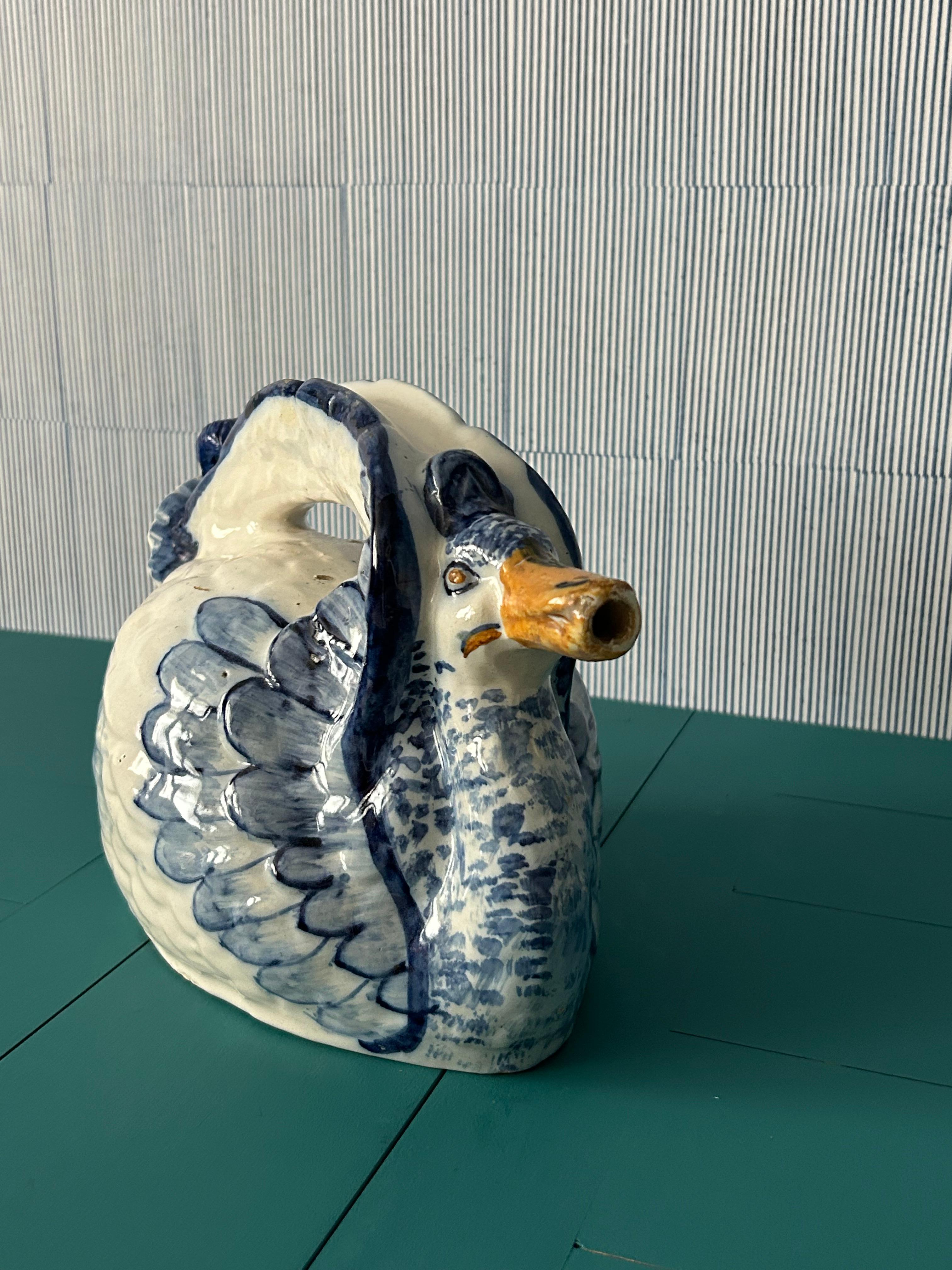 Portuguese Antique Ceramic Pitcher in The Shape of a Duck, Portugal, 19th Century For Sale