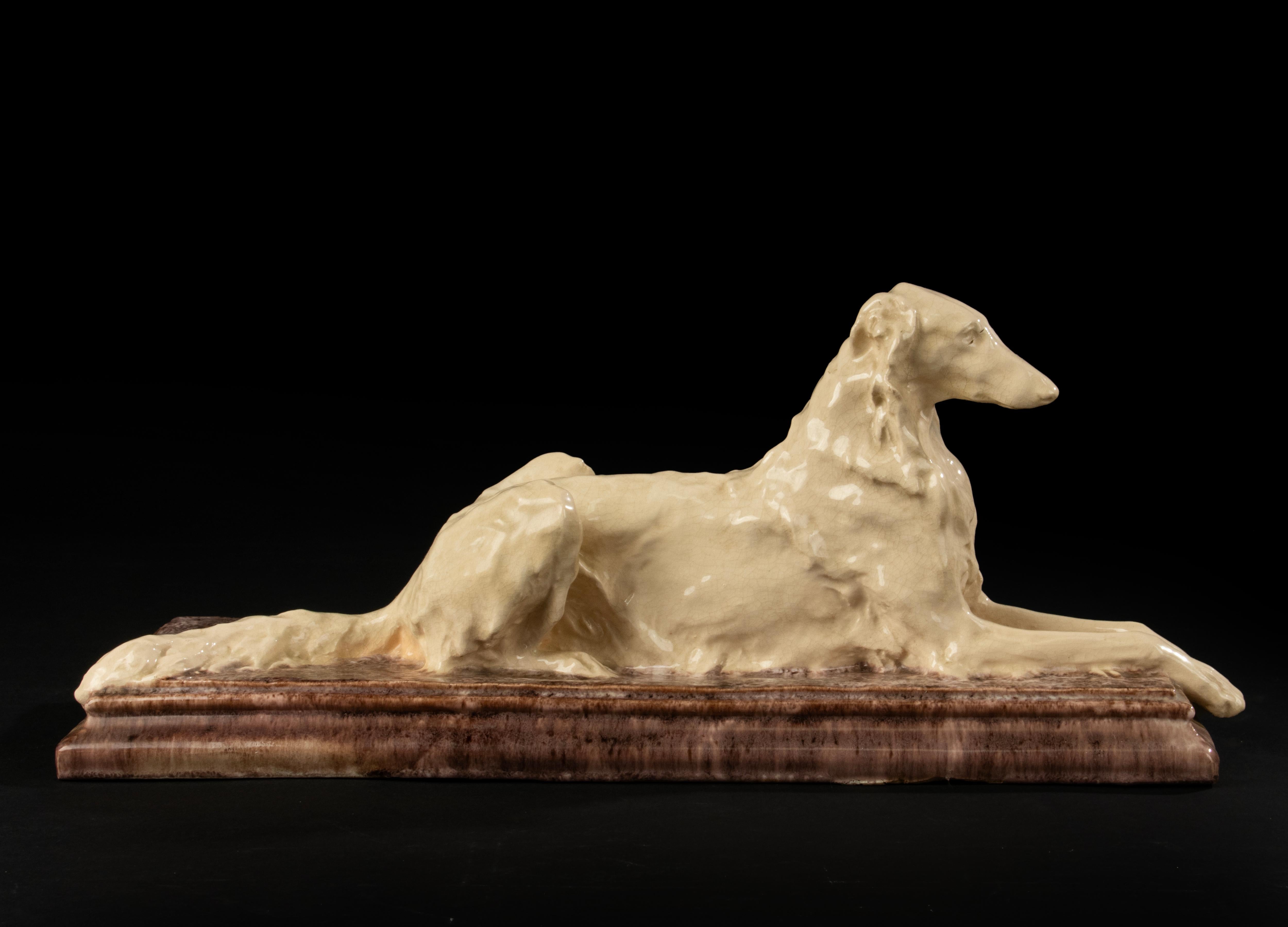 Escultura de cerámica antigua de un perro Borzoi - Jacques Merculiano en venta 6