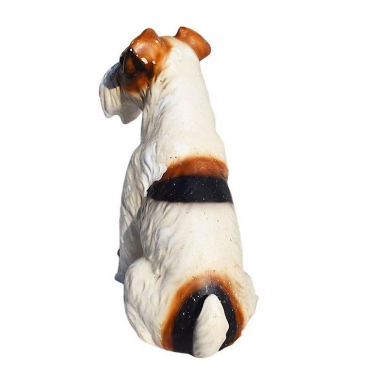 American Classical Antique Ceramic Seated Schnauzer Terrier Dog in Brown and White