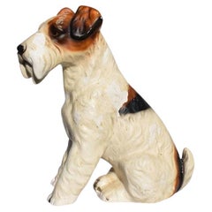 Antique Ceramic Seated Schnauzer Terrier Dog in Brown and White
