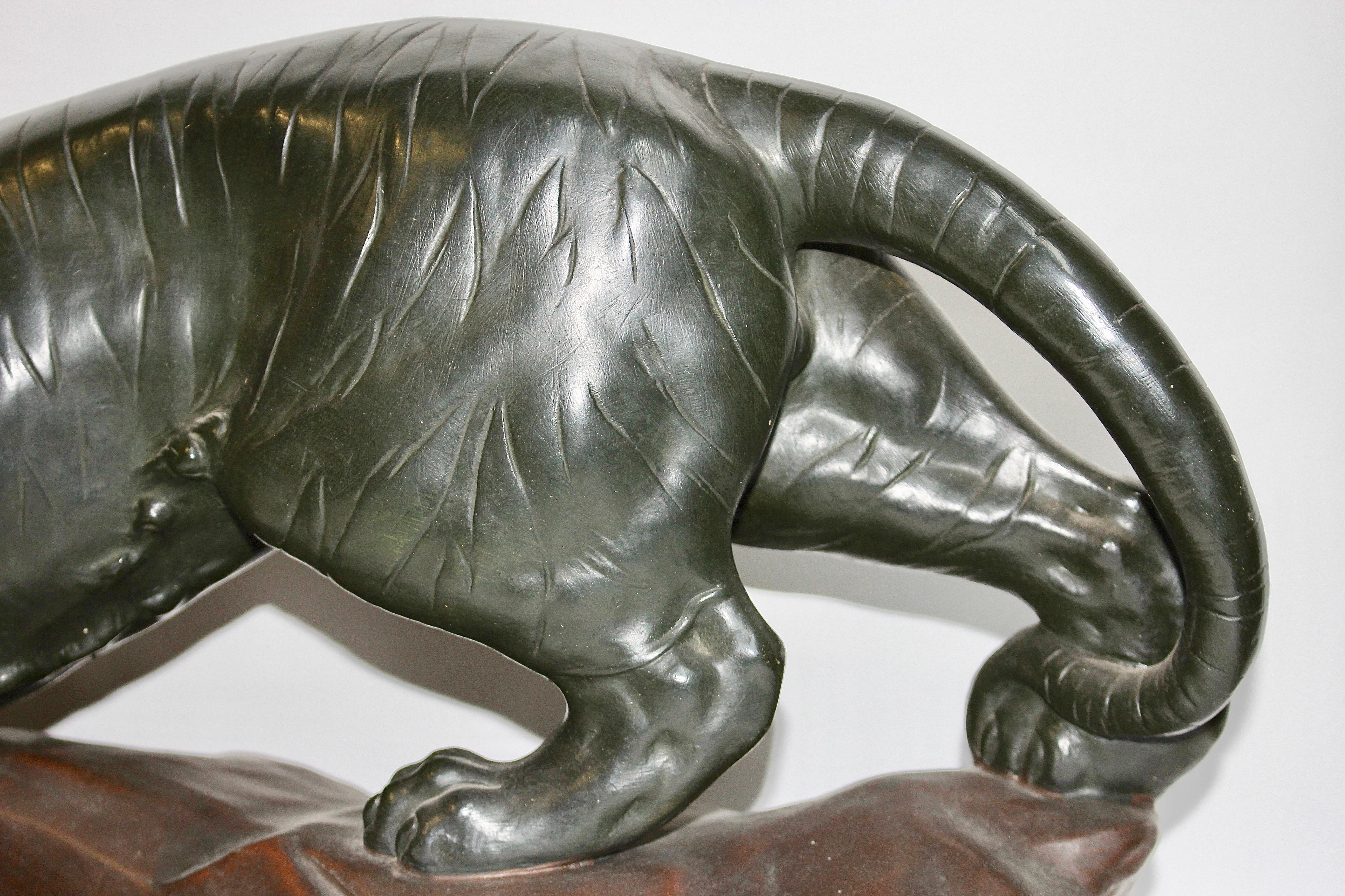 20th Century Antique Ceramic, Terracotta Sculpture, Walking Tiger For Sale