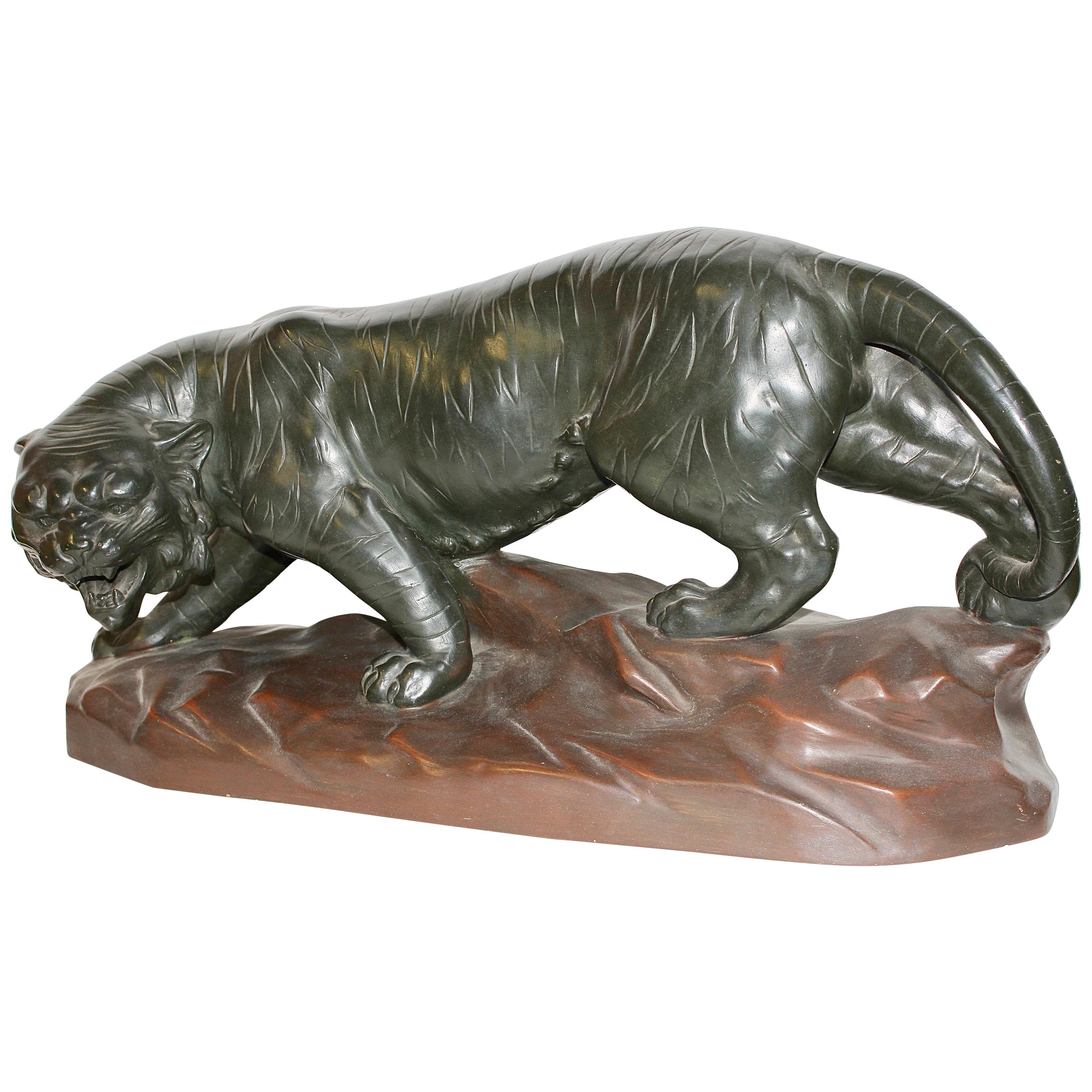 Antique Ceramic, Terracotta Sculpture, Walking Tiger For Sale