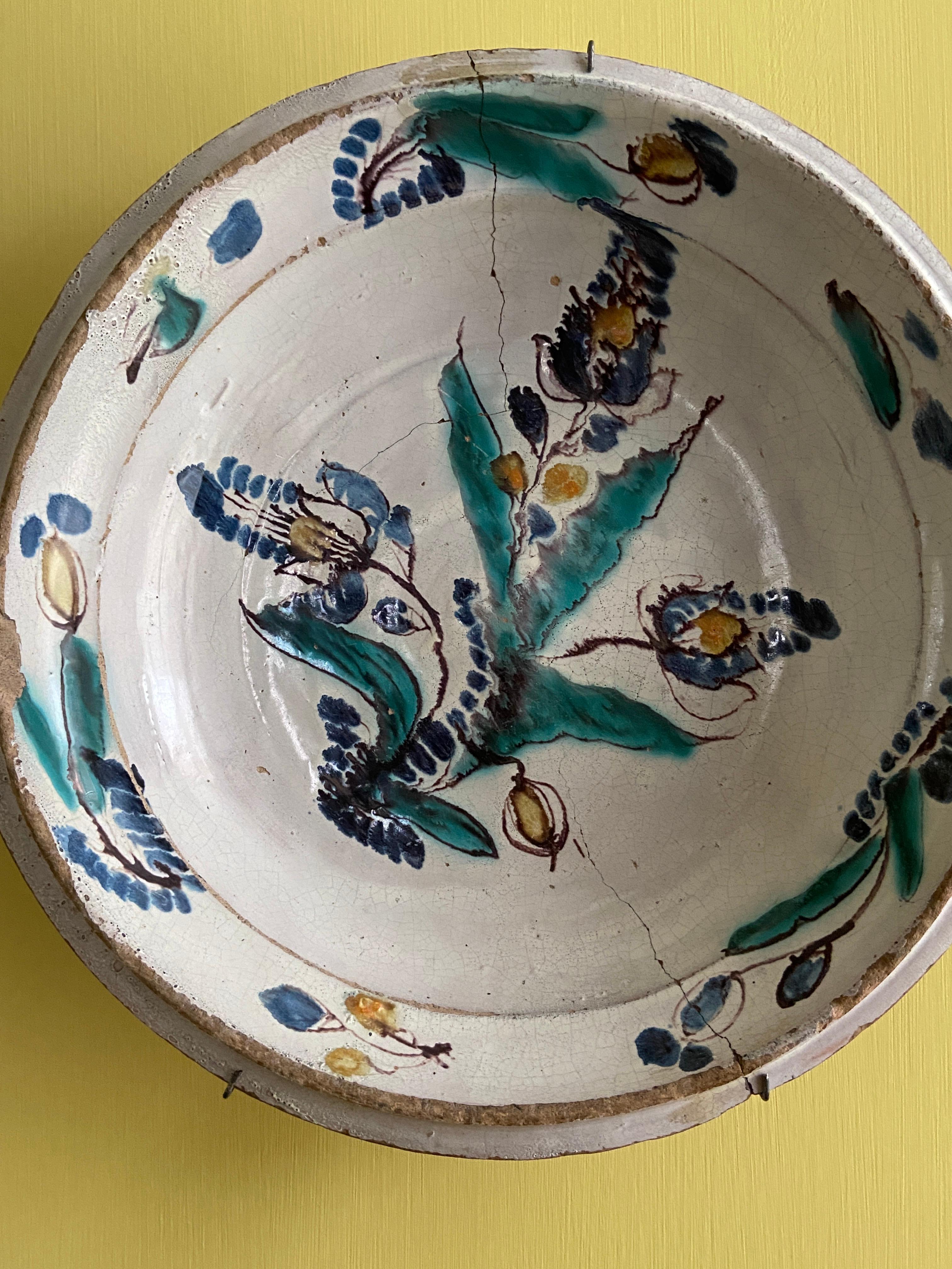 Antique Ceramic Wall-Hung Plate with Painted Decorations, Germany, 19th Century 5