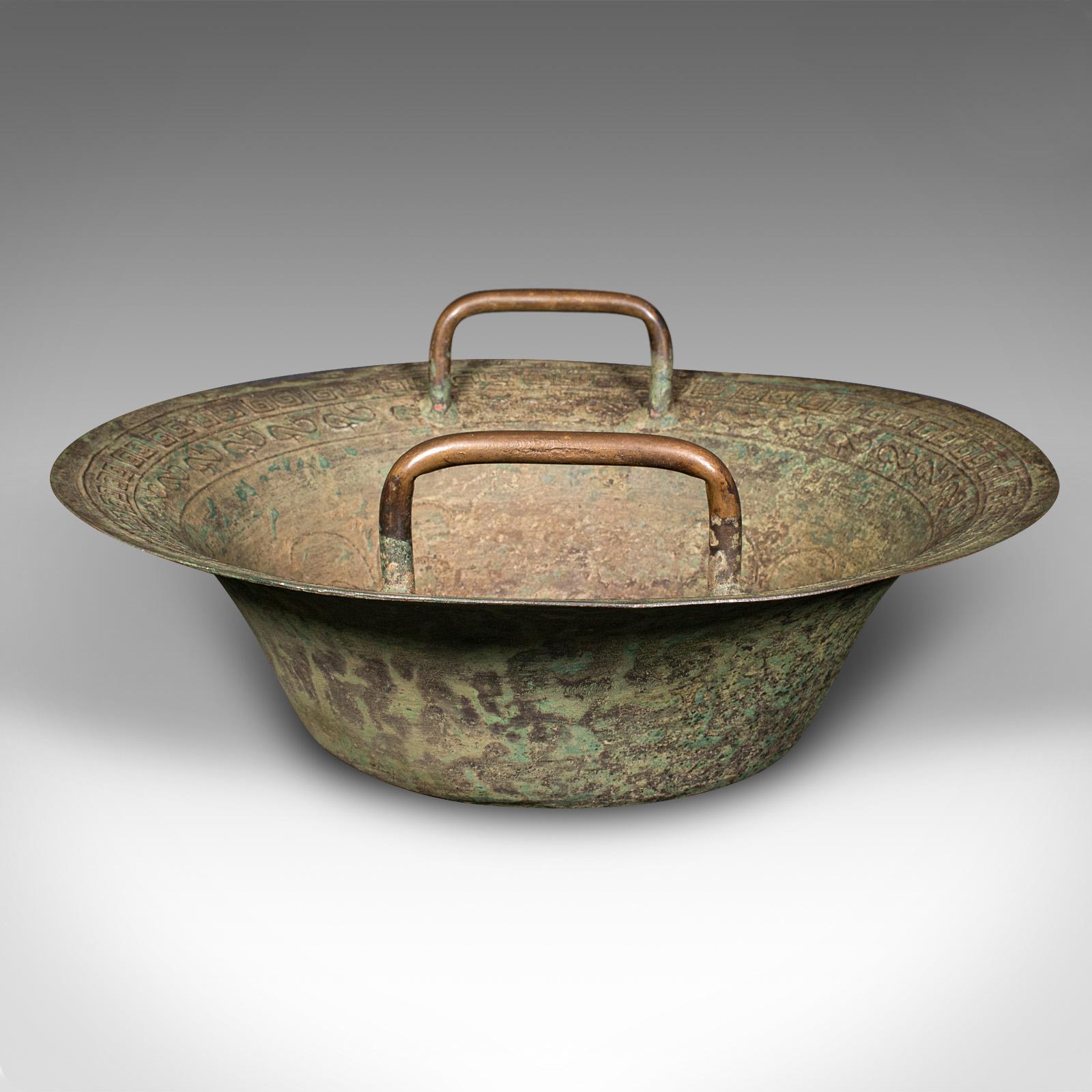 19th Century Antique Ceremonial Bowl, Chinese, Patinated Brass, Dish, Qing, Victorian, C.1900 For Sale