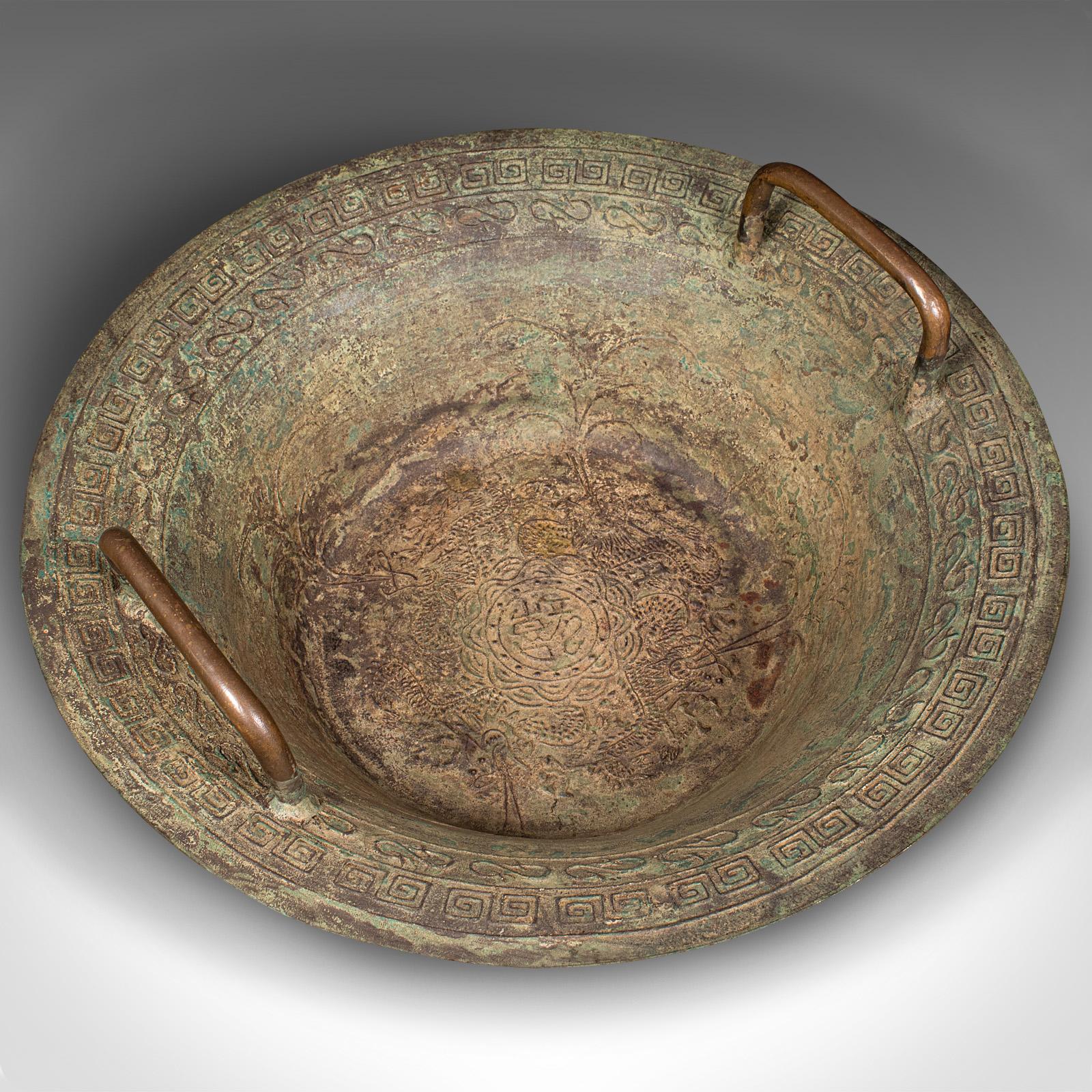 Antique Ceremonial Bowl, Chinese, Patinated Brass, Dish, Qing, Victorian, C.1900 For Sale 1