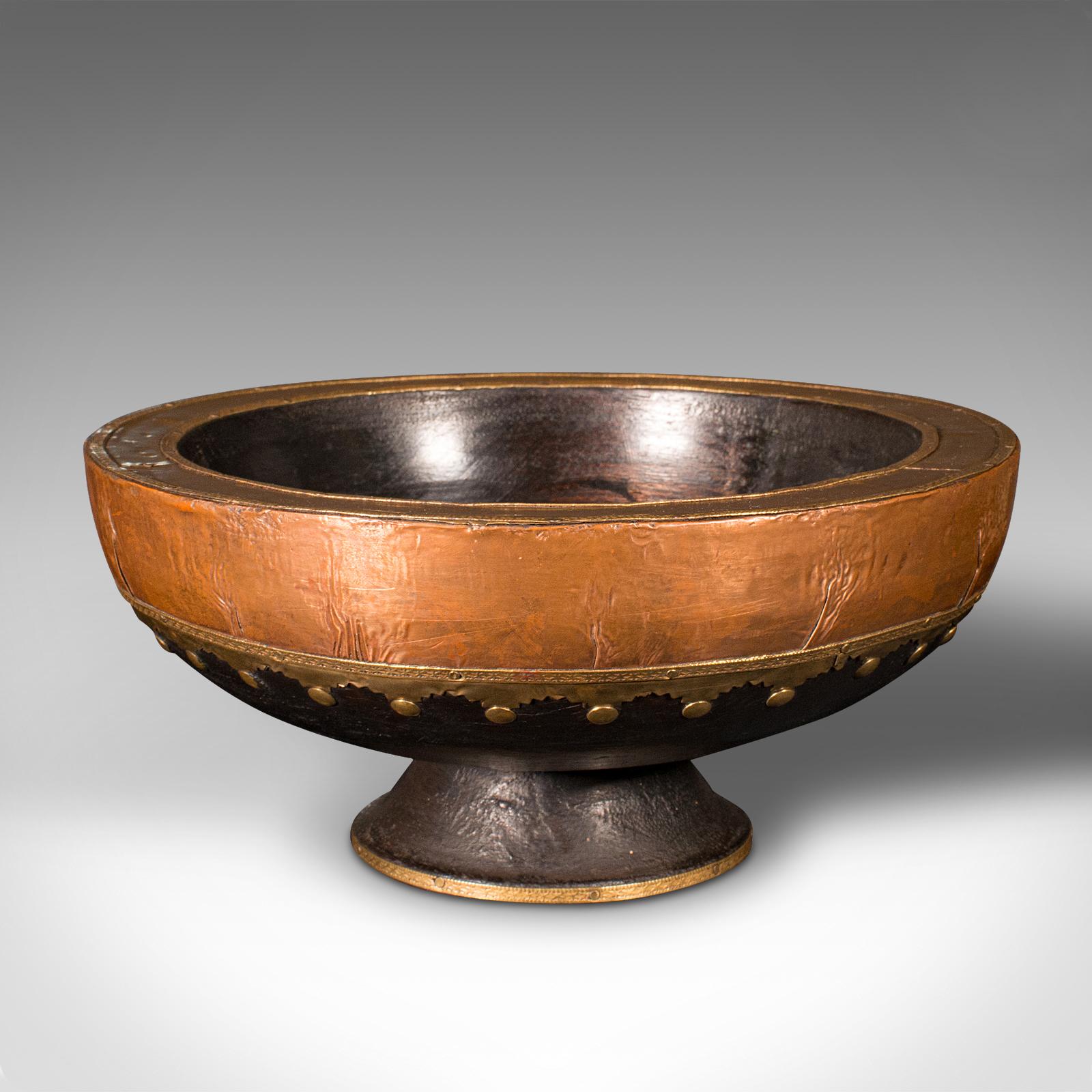 19th Century Antique Ceremonial Bowl, Indian, Ebonised, Dish, Brass, Copper, Decor, Victorian For Sale
