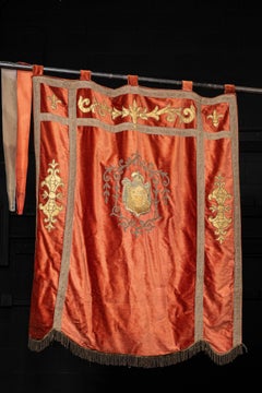 Antique Ceremonial English Silk Heraldic Flag with Spear Mount