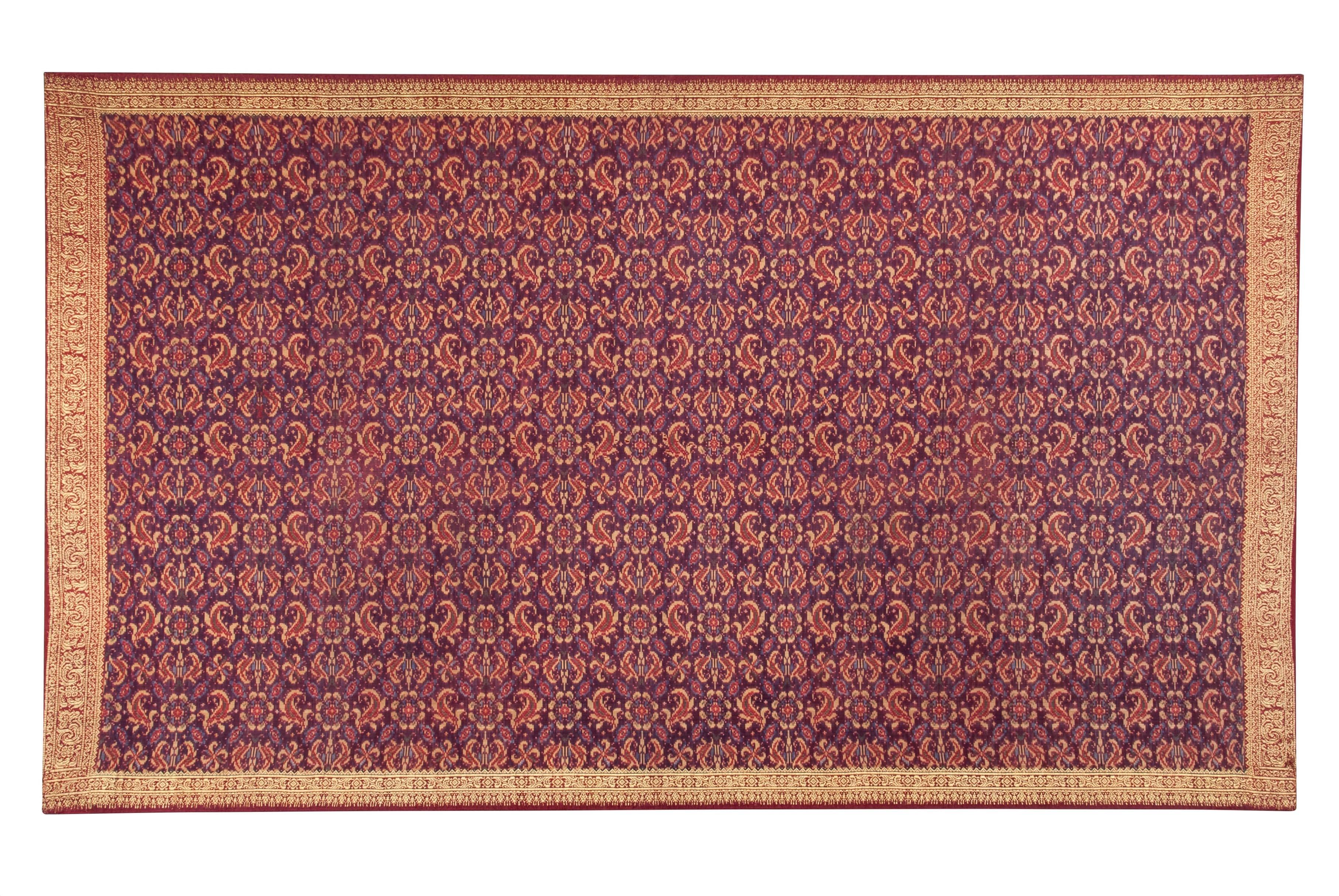 Antique Ceremonial Limar Ikat Textile, Palembang, South Sumatra

This ceremonial limar textile was used as a waist or shoulder cloth by ethnic Malay people living in south Sumatra, and is patterned in weft ikat and supplementary gold-wrapped thread.
