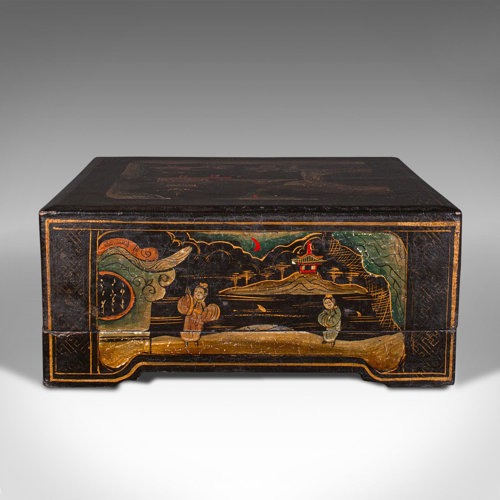 Japanned Antique Ceremonial Presentation Box, Japanese, Lacquered, Decor, Victorian, 1860 For Sale