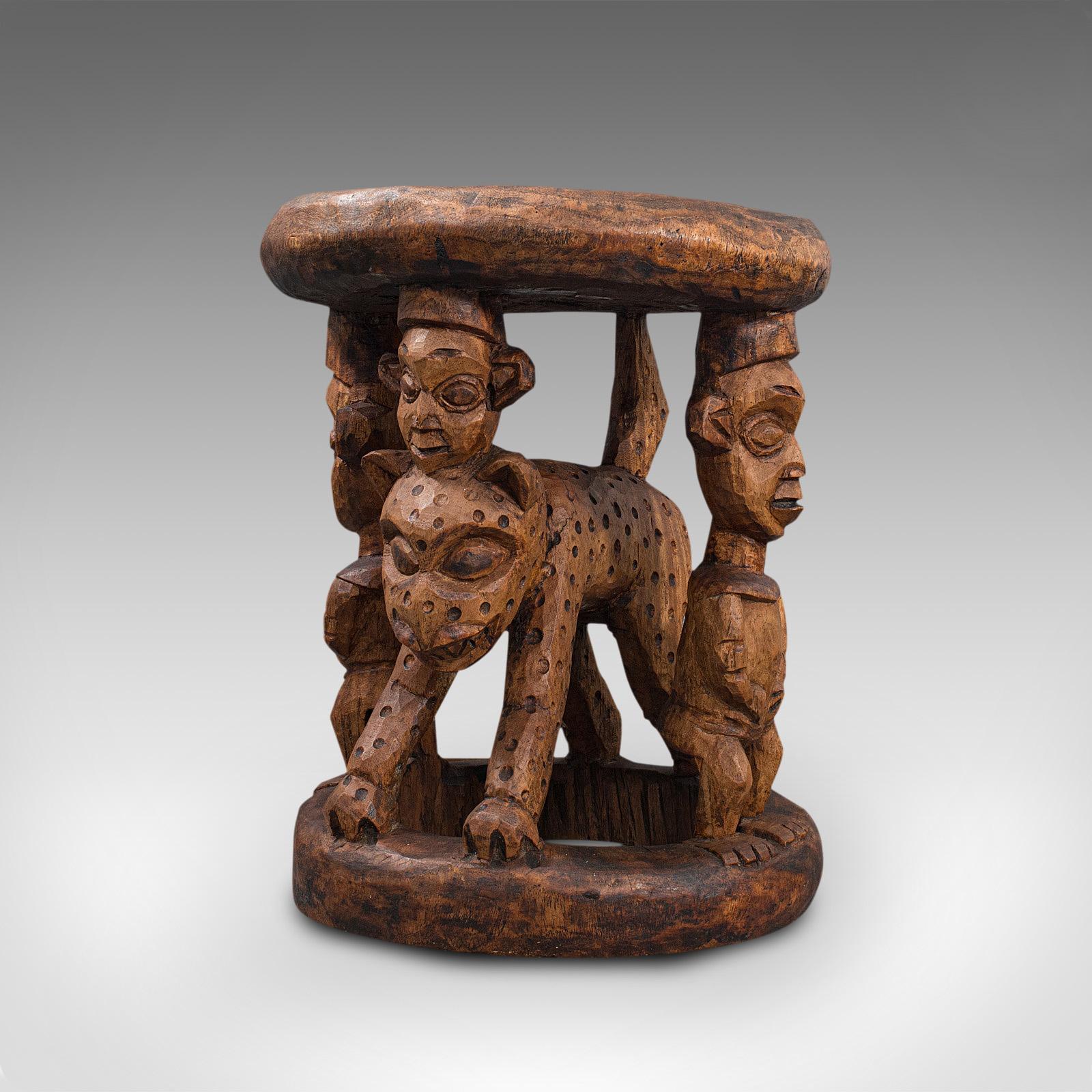 Antique Ceremonial Yoruba Stool, West African, Hardwood, Side, Lamp Table, 1900 In Good Condition In Hele, Devon, GB