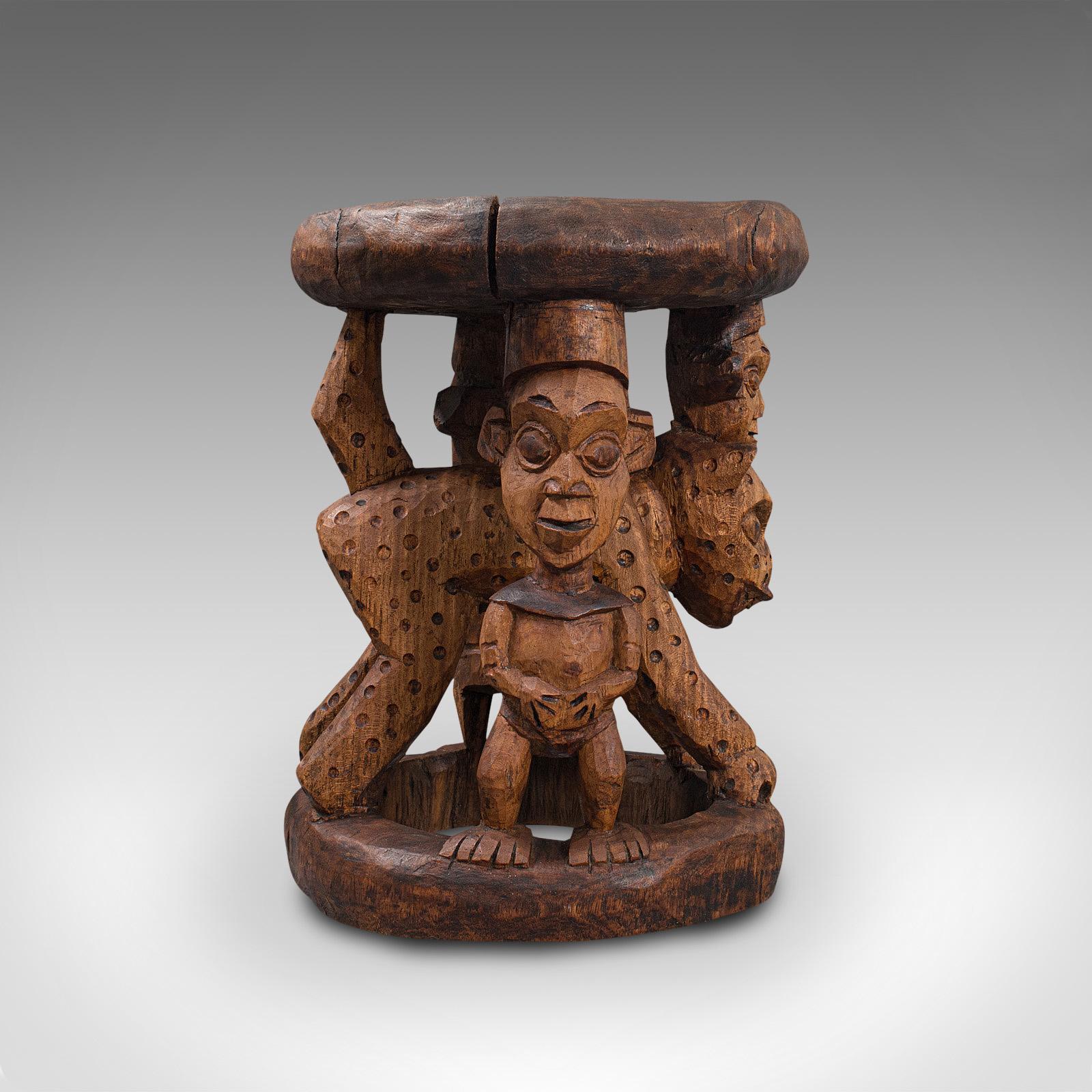 19th Century Antique Ceremonial Yoruba Stool, West African, Hardwood, Side, Lamp Table, 1900