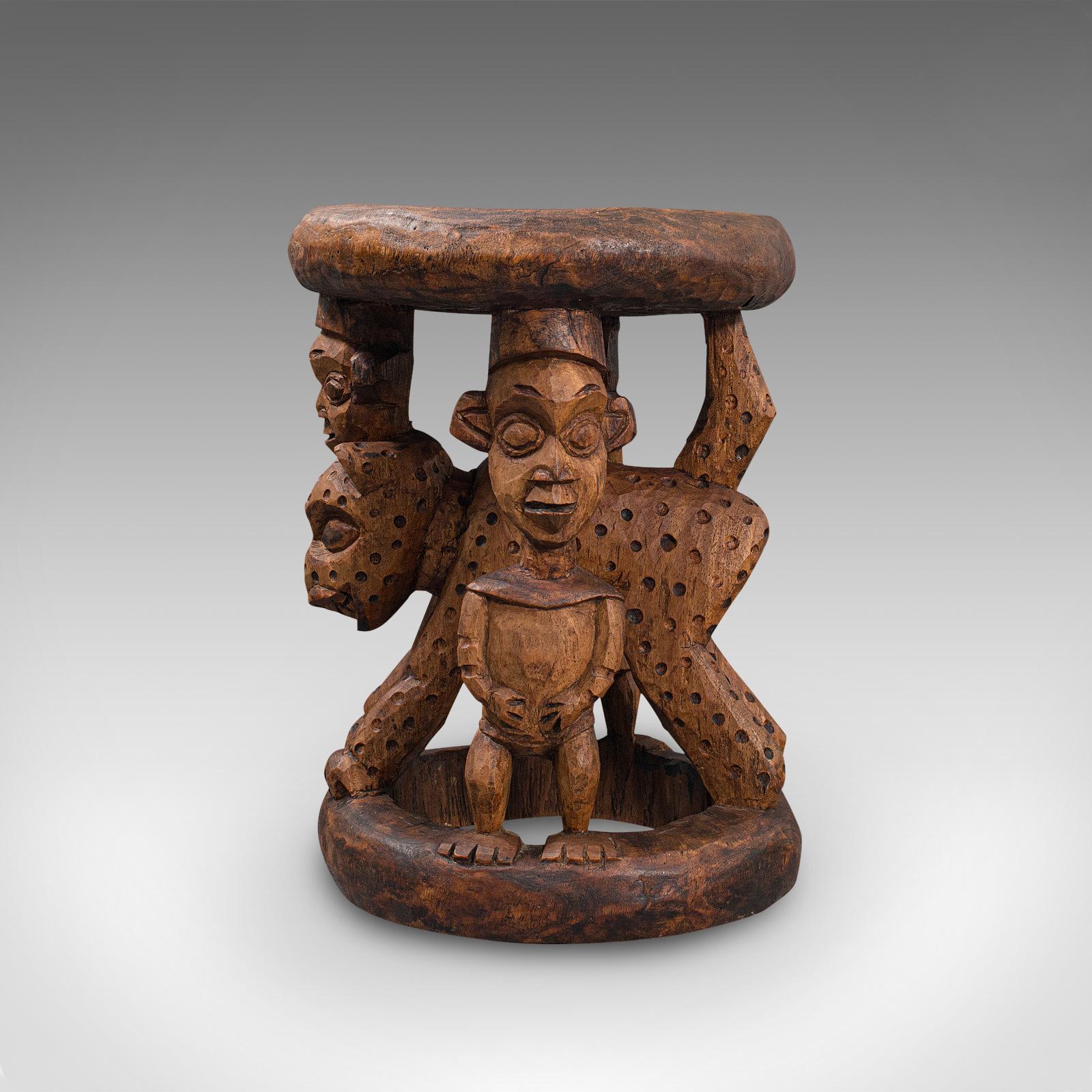 Antique Ceremonial Yoruba Stool, West African, Hardwood, Side, Lamp Table, 1900 1