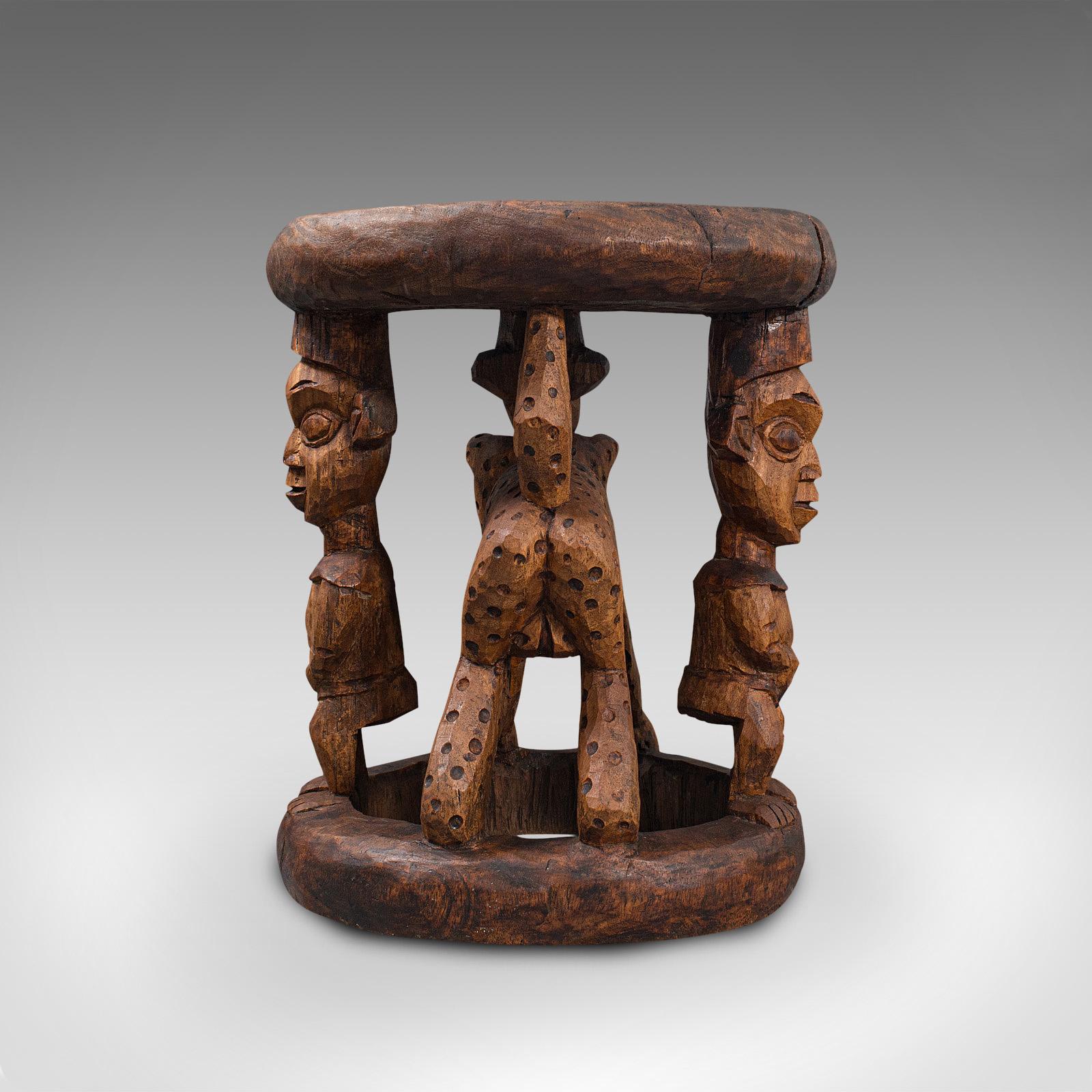 Antique Ceremonial Yoruba Stool, West African, Hardwood, Side, Lamp Table, 1900 2