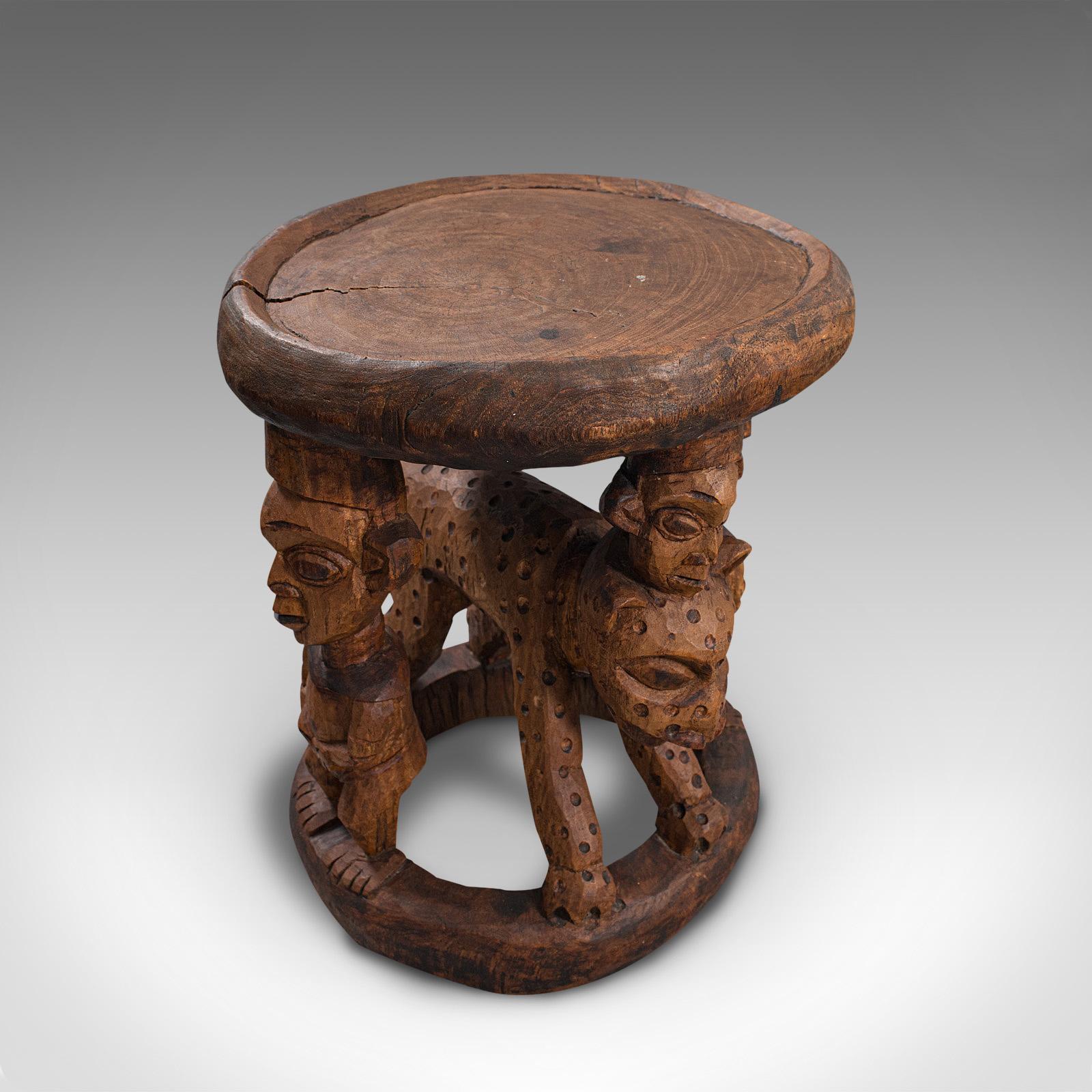 Antique Ceremonial Yoruba Stool, West African, Hardwood, Side, Lamp Table, 1900 3