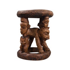 Antique Ceremonial Yoruba Stool, West African, Hardwood, Side, Lamp Table, 1900