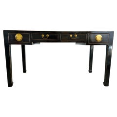 Ancienne table à écrire en rotin et bois d'élme certifié de la dynastie chinoise Qing