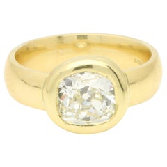 Bague en or jaune 18k avec un diamant ancien certifié de 2.00ct à taille coussin