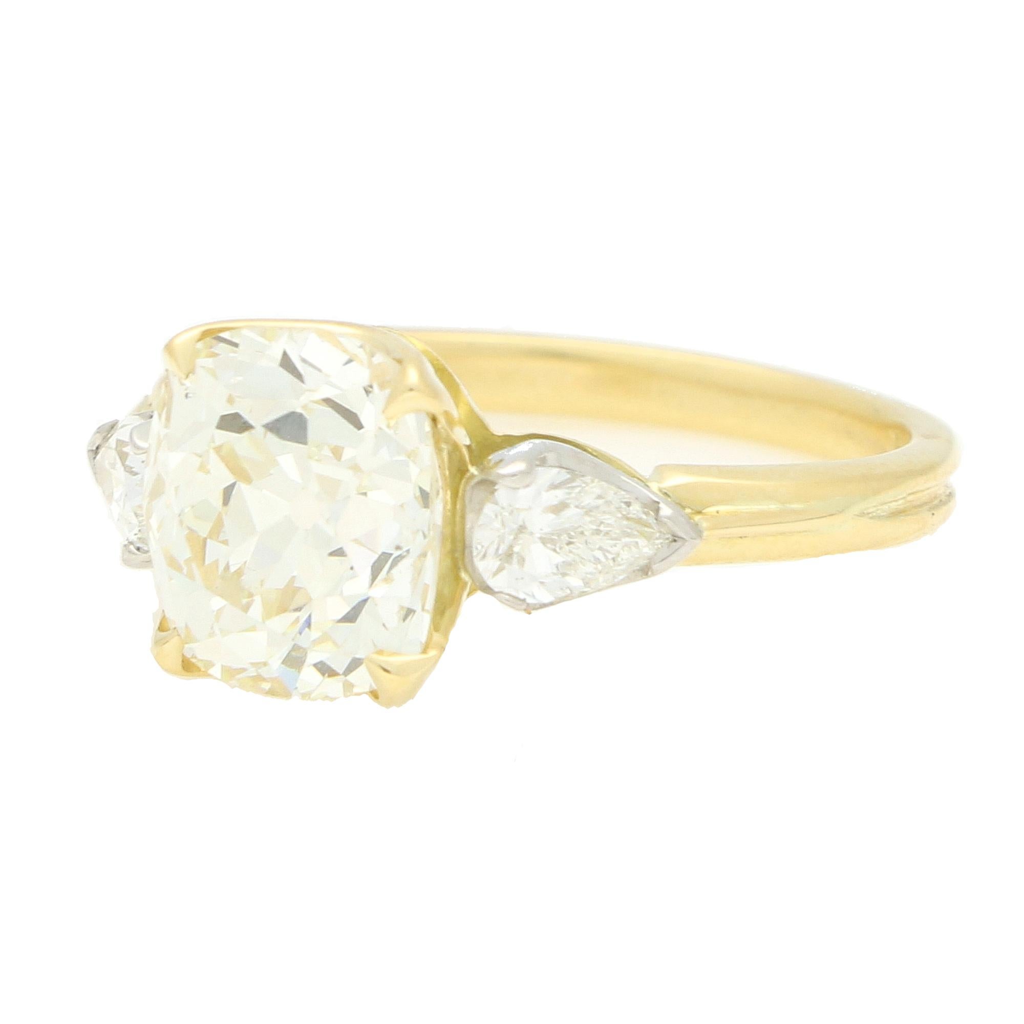 Antique Cushion Cut Antique Certified 3.31ct Old Cushion Cut Diamond Three Stone Ring