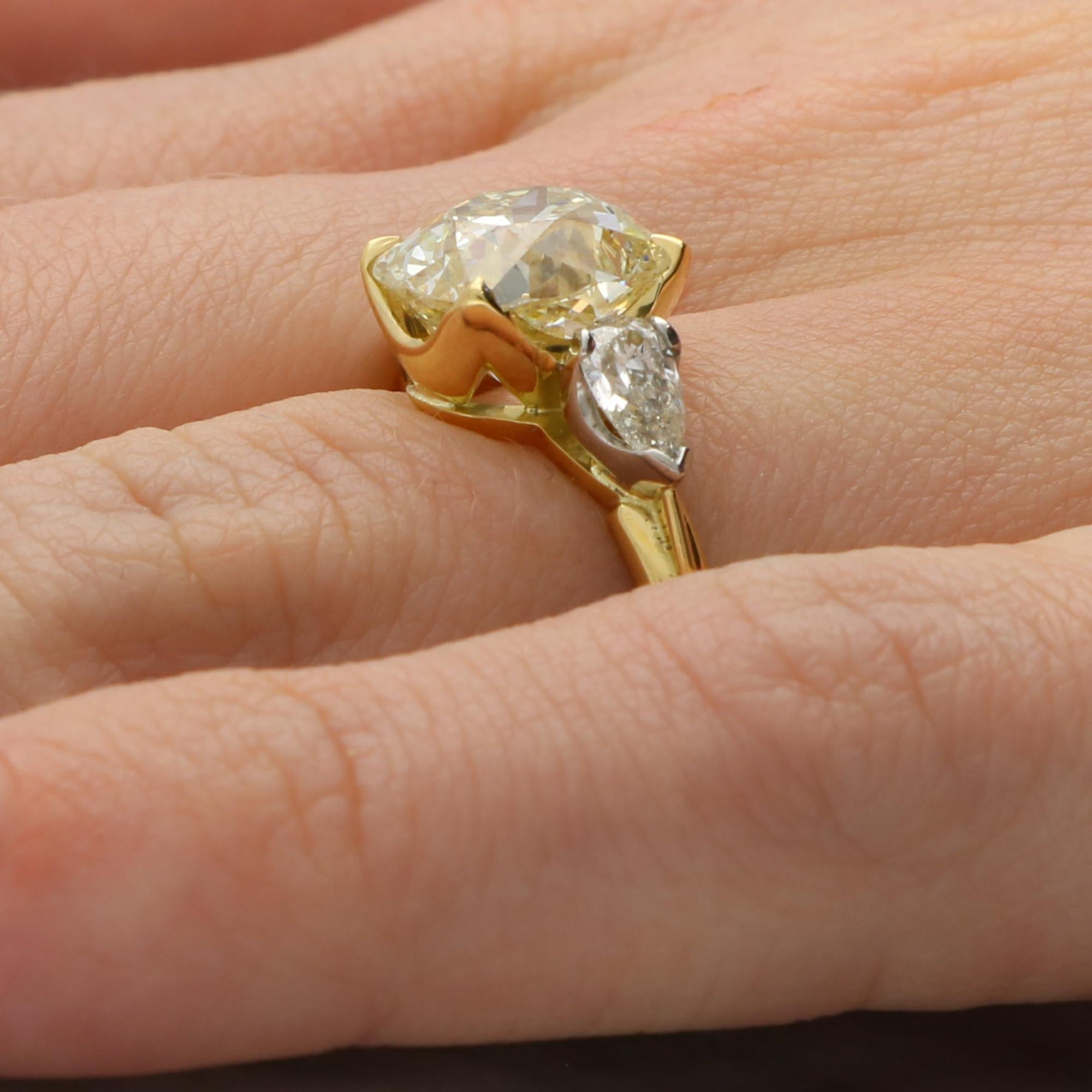 Antique Certified 3.31ct Old Cushion Cut Diamond Three Stone Ring 1