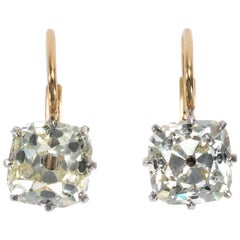 Antique Certified 4.38 Carat Old Mine Cut Diamonds in Contemporary Earrings