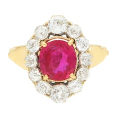 Bague grappe de rubis de Birmanie certifiée ancienne et de diamants taille ancienne