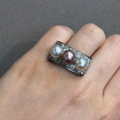 Antique Certified Natural Pearl and Diamond Ring