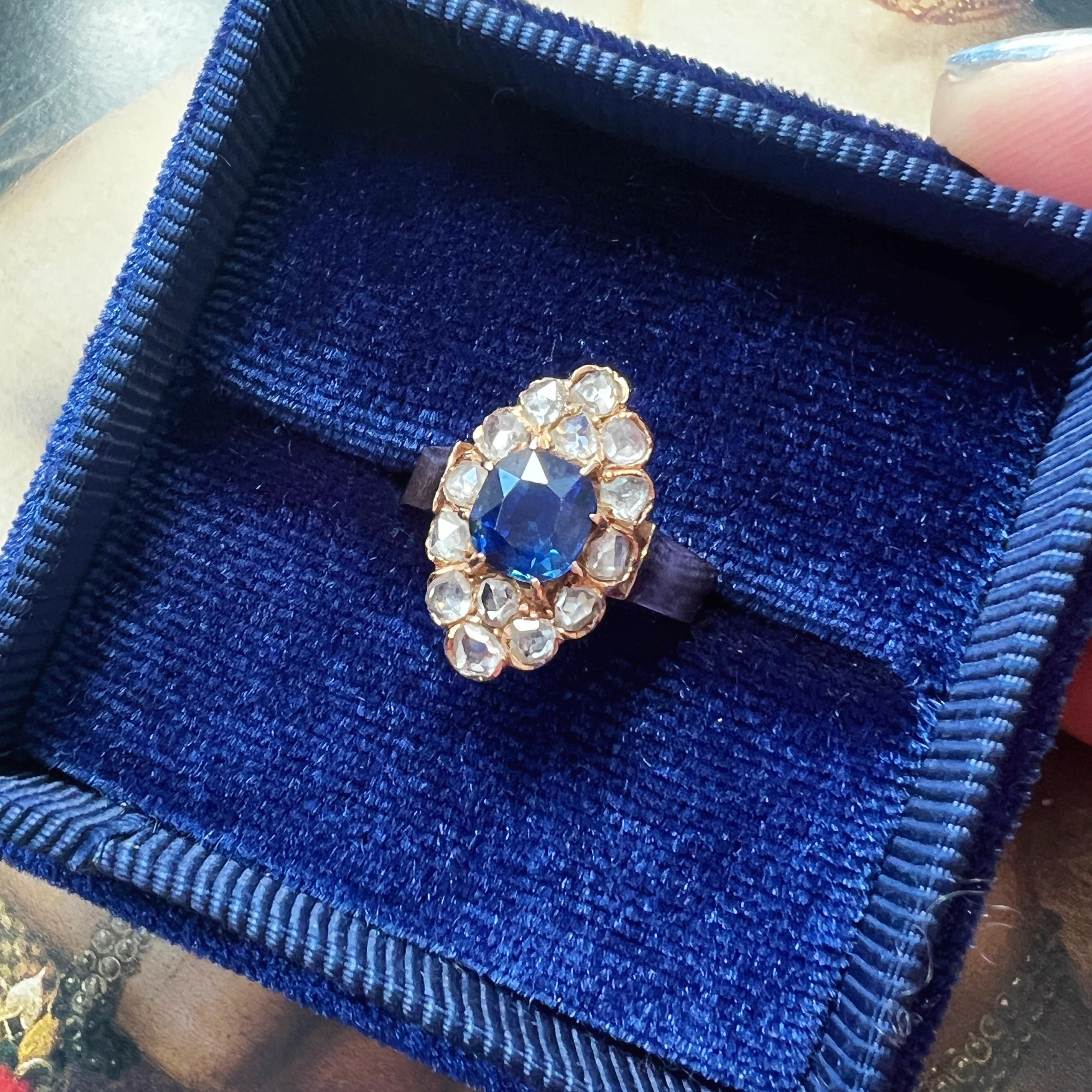 Antique Cushion Cut Antique certified natural unheated blue sapphire diamond ring