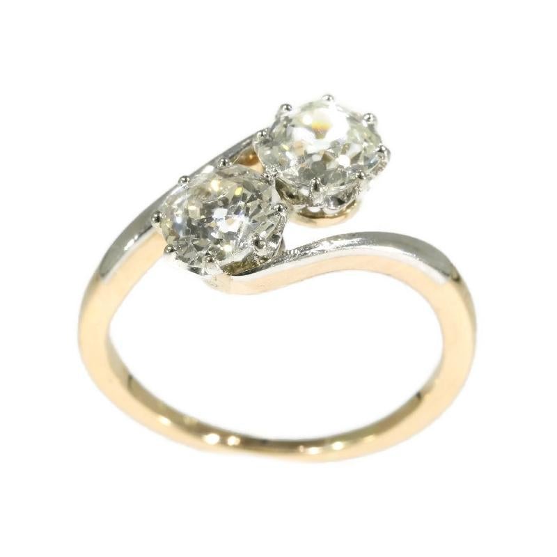 Belle Époque Antique Certified Two Diamond 1.99 Carat 14 Karat Rose Gold Engagement Ring For Sale