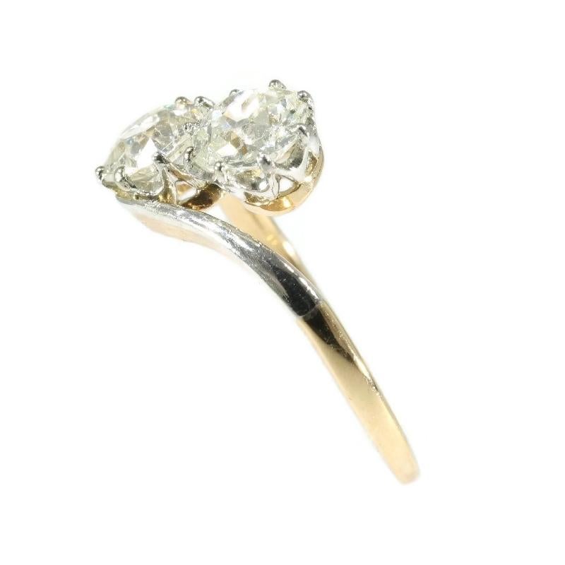 Women's Antique Certified Two Diamond 1.99 Carat 14 Karat Rose Gold Engagement Ring For Sale