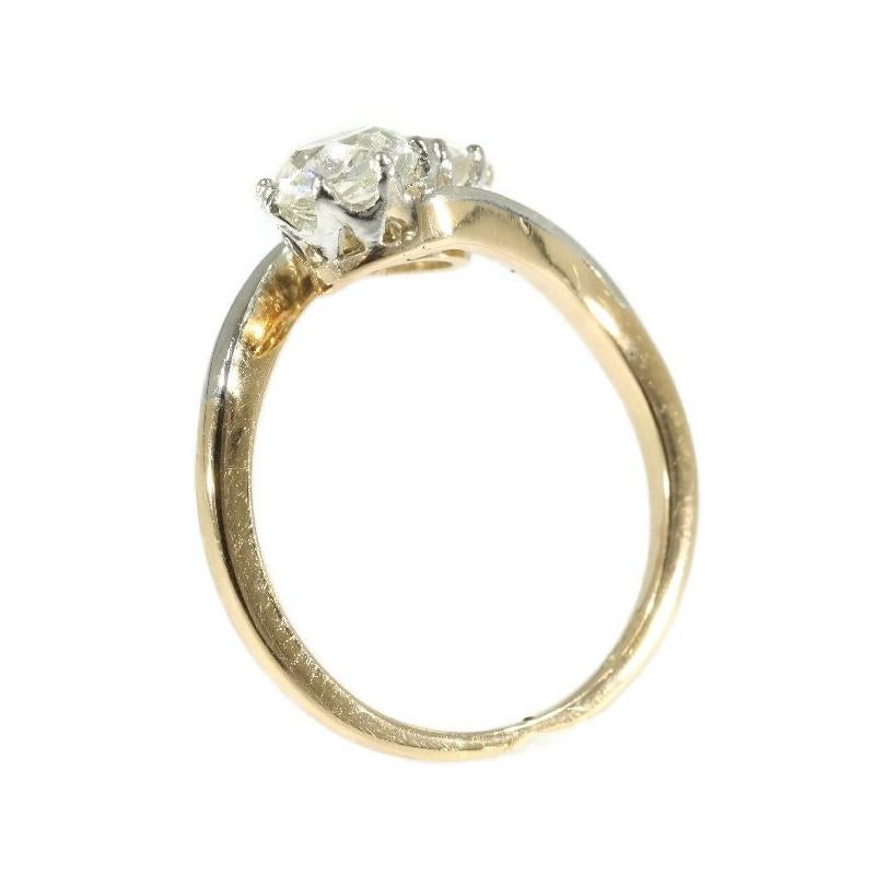 Antique Certified Two Diamond 1.99 Carat 14 Karat Rose Gold Engagement Ring For Sale 1