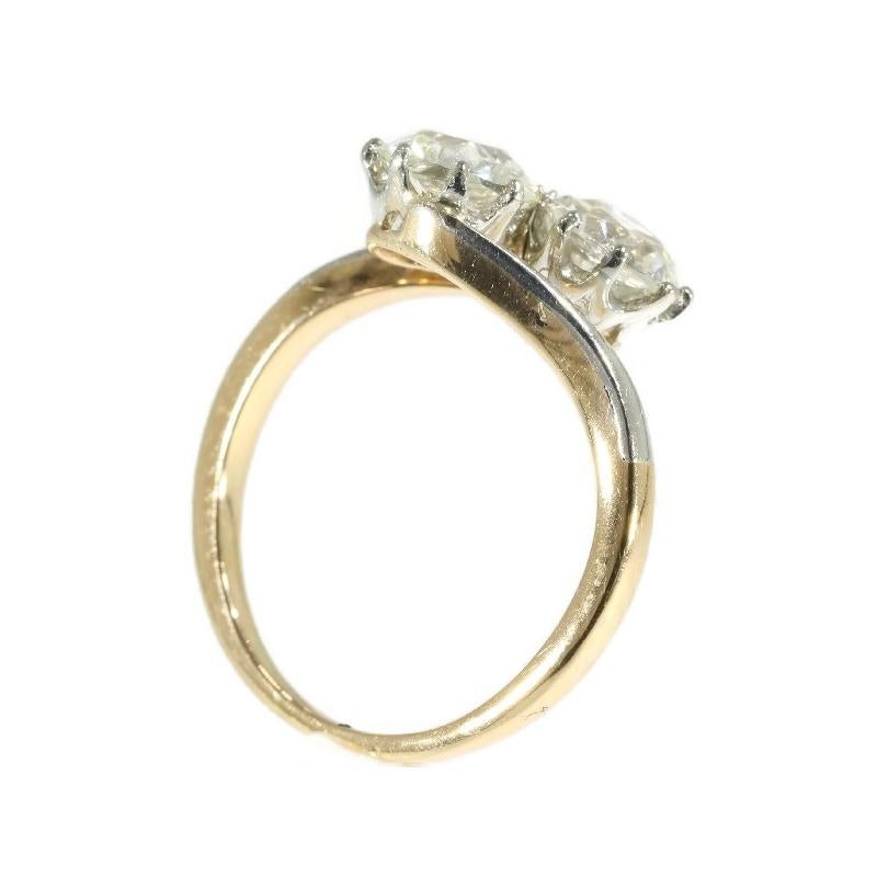Antique Certified Two Diamond 1.99 Carat 14 Karat Rose Gold Engagement Ring For Sale 2