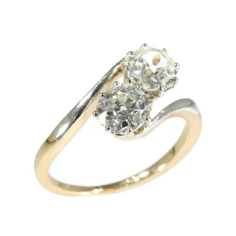 Antique Certified Two Diamond 1.99 Carat 14 Karat Rose Gold Engagement Ring For Sale 3