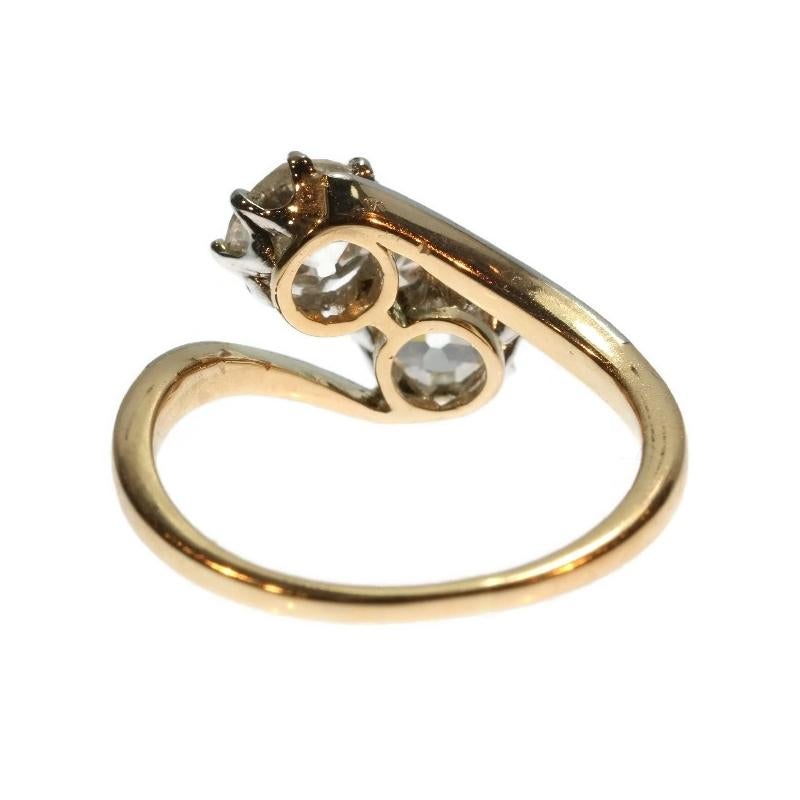 Antique Certified Two Diamond 1.99 Carat 14 Karat Rose Gold Engagement Ring For Sale 4