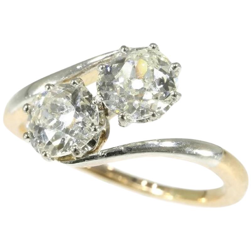 Antique Certified Two Diamond 1.99 Carat 14 Karat Rose Gold Engagement Ring For Sale
